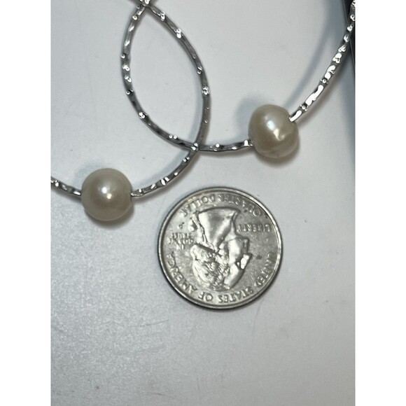 Jewel Of The Sea Freshwater Pearl Hammered Silver Teardrop Hoop Earrings New - Picture 4 of 4